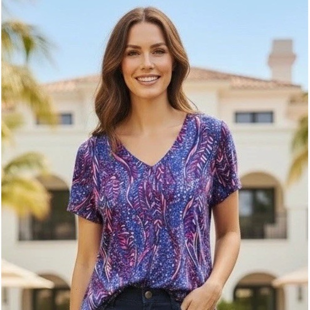 New Lilly Pulitzer Etta Size XL V Neck T Shirt Top Always Pawsitive X Large Tee